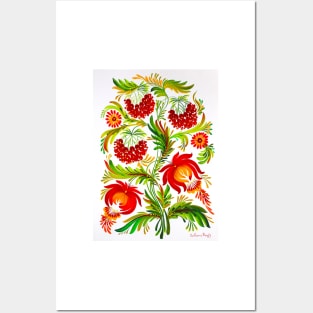 Red Berries Bush Watercolor Painting Posters and Art